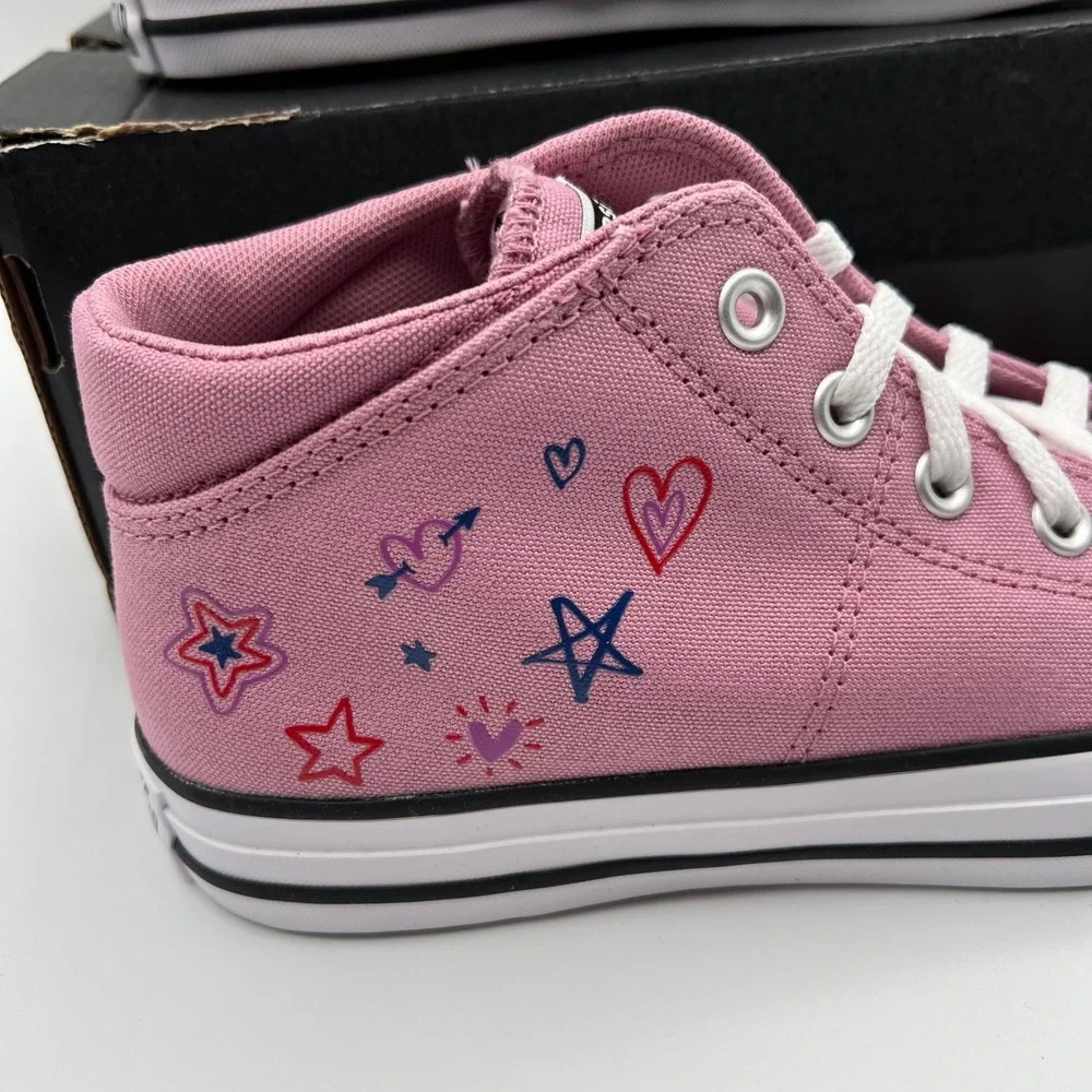 Converse CTAS Madison Mid Girls Size 7 Pink Doodle Hearts Stars Leopard Print